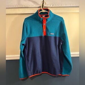 Lands' End Teal and Navy 1/4 Button Up Pullover Fleece, Men’s Size Medium